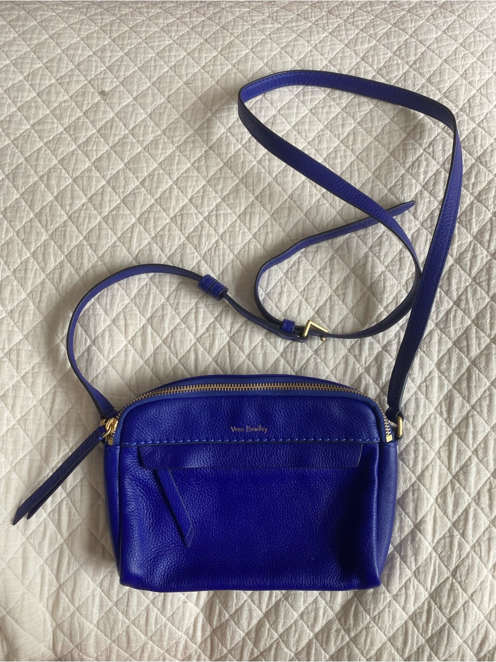 Vera Bradley Pebbled Leather Cobalt Blue Crossbody Bag RFID Travel Minimalist